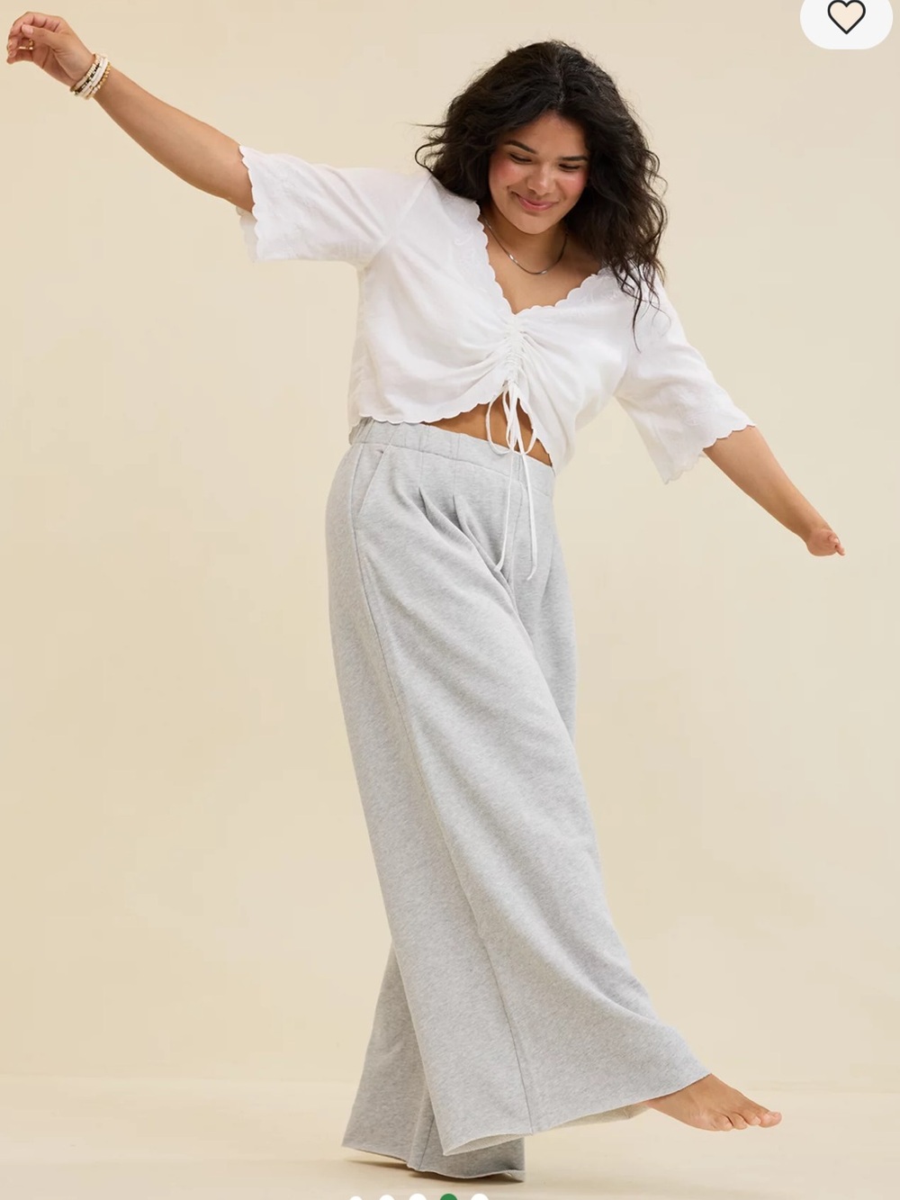 Aerie Pleated Wide-Leg Grey Sweatpants Size Medium